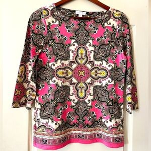 Charter Club Elegant Patterned 3/4 Sleeve Blouse Women’s Petite Small